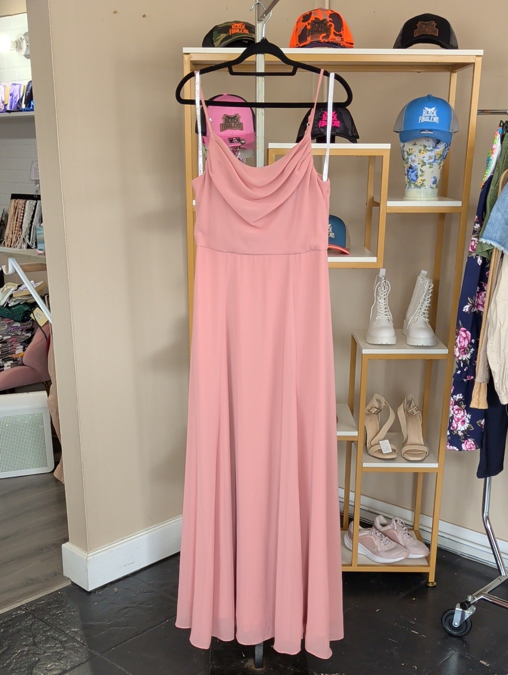 Pink Cowl Neck Spaghetti Strap Maxi Dress